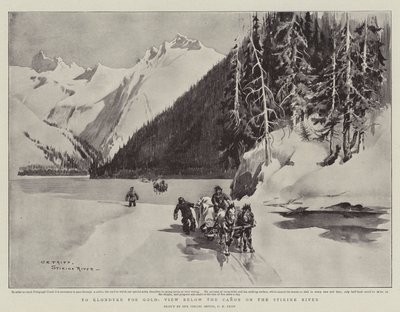 Naar Klondyke voor goud, uitzicht onder de kloof op de Stikine-rivier door Charles Edwin Fripp
